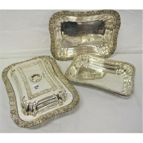 303 - Pair of silver plated entree dishes with ornate foliate decoration and shaped borders