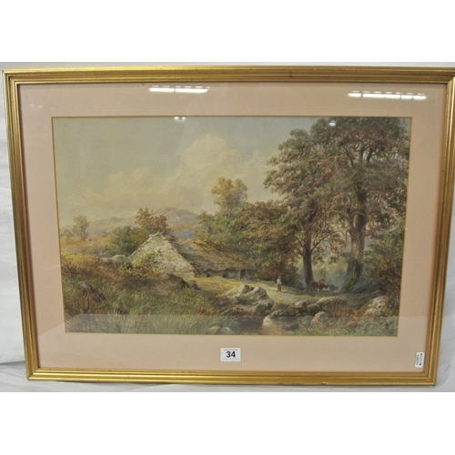 26 - Ebenezer Alfred Warmington 'Cattle and farmer by a cottage' watercolour 32x51cm signed and dated 188... 