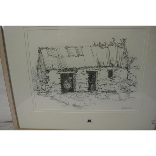 36 - Mary Burns 'Country cottage' mixed media 30x40cm, signed