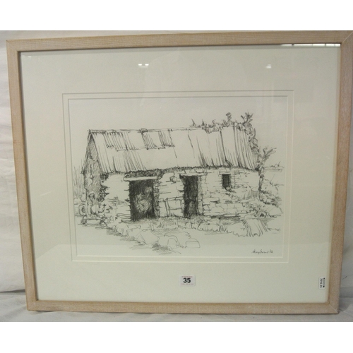 36 - Mary Burns 'Country cottage' mixed media 30x40cm, signed