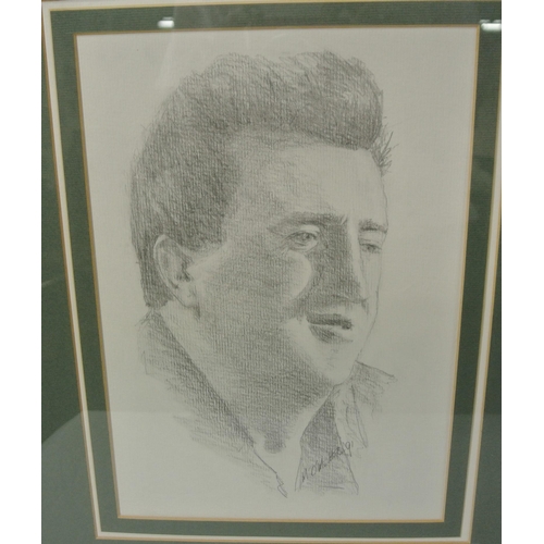 69 - Micheal O'Muirthile 'Brendan Behan' & 'Douglas Hyde' Pair of pencil sketch portraits 28x20cm each, s... 