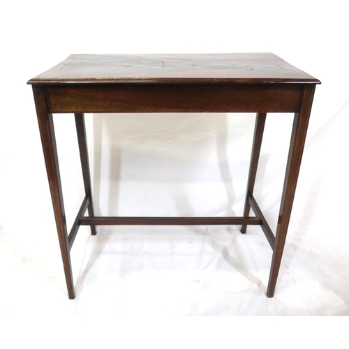 107 - Edwardian inlaid crossbanded walnut occasional table with inlaid square tapering legs & stretchers