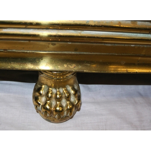 192 - Georgian brass fire fender with ornate rope-edge decoration and lion claw feet