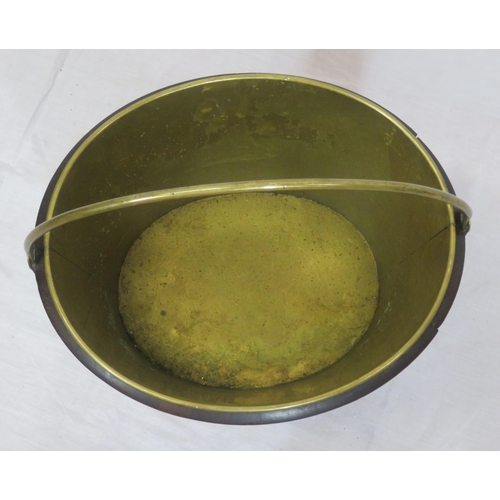 193 - Georgian mahogany oval peat bucket of tapering form with brass banding & handle, & brass bucket inse... 