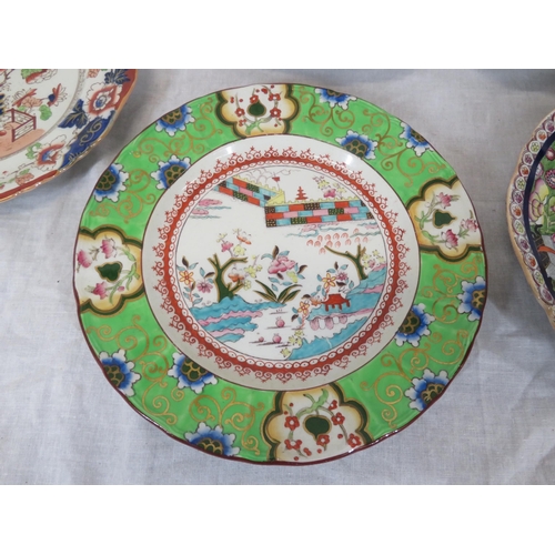 113 - 4 Masons Ironstone plates & 2 oval dishes with foliate decoration