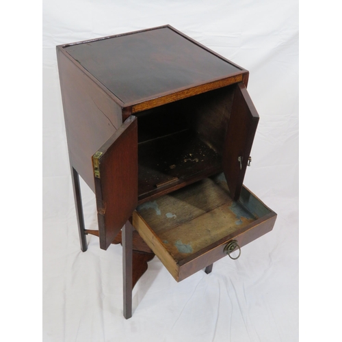 106 - Edwardian mahogany locker with frieze drawer, drop handles, on square legs with stretchers