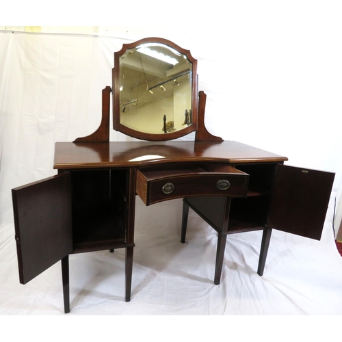 115 - Edwardian design mahogany dressing table with bevelled swivel mirror, drawer & two side presses with... 