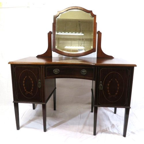 115 - Edwardian design mahogany dressing table with bevelled swivel mirror, drawer & two side presses with... 