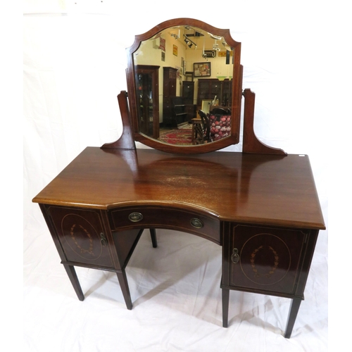 115 - Edwardian design mahogany dressing table with bevelled swivel mirror, drawer & two side presses with... 