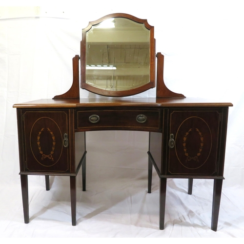 115 - Edwardian design mahogany dressing table with bevelled swivel mirror, drawer & two side presses with... 