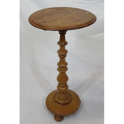 119 - Edwardian style pine round jardiniere table with turned column, round base with bun feet