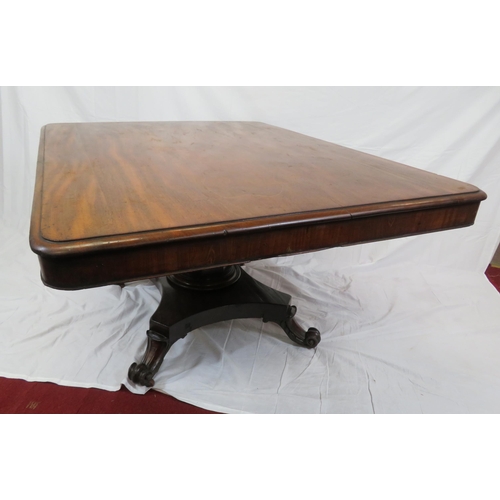 125 - Victorian mahogany dining or library table with tip-up top, hexagonal tapering column with round col... 