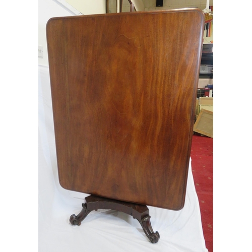 125 - Victorian mahogany dining or library table with tip-up top, hexagonal tapering column with round col... 