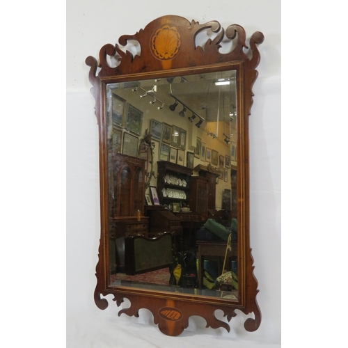 133 - Queen Anne style inlaid mahogany bevelled wall mirror with foliate inlay