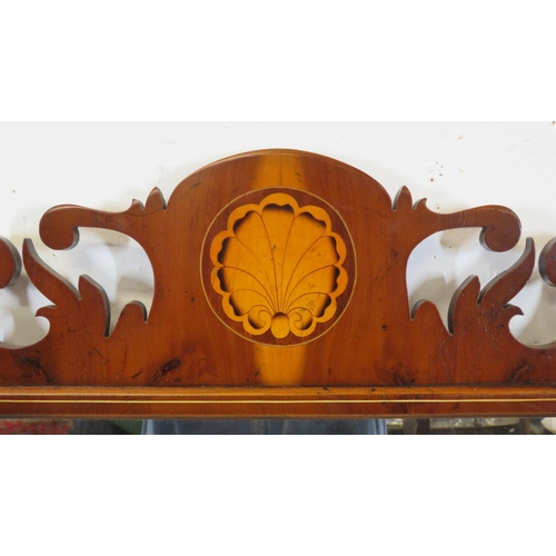 133 - Queen Anne style inlaid mahogany bevelled wall mirror with foliate inlay