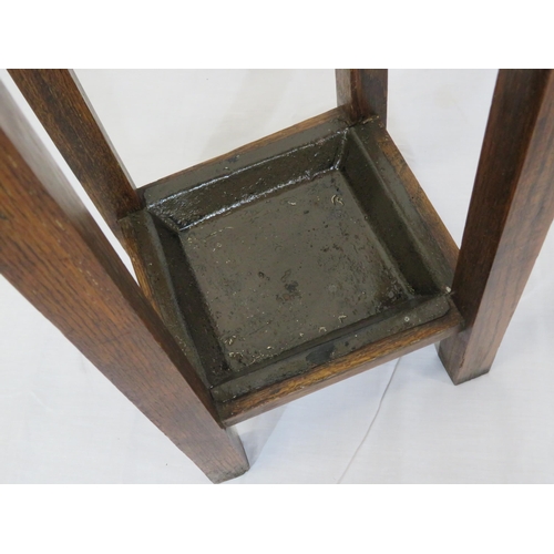 134 - Edwardian style oak umbrella & stick stand with tray inset