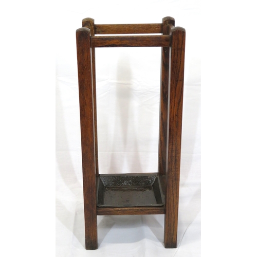 134 - Edwardian style oak umbrella & stick stand with tray inset