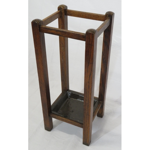 134 - Edwardian style oak umbrella & stick stand with tray inset