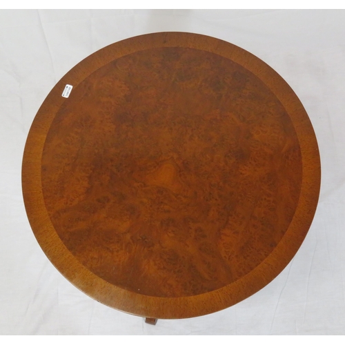 136 - Edwardian design inlaid walnut occasional table with round top, on tripod