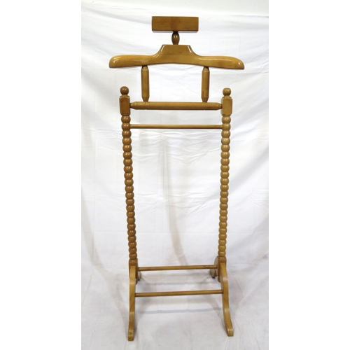 138 - Timber valet stand with shaped top, ball turned column, hipped legs