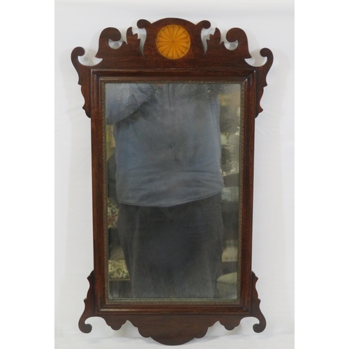 142 - Queen Anne style inlaid mahogany pier glass wall mirror with shaped borders