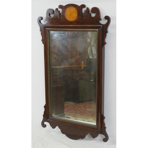 142 - Queen Anne style inlaid mahogany pier glass wall mirror with shaped borders
