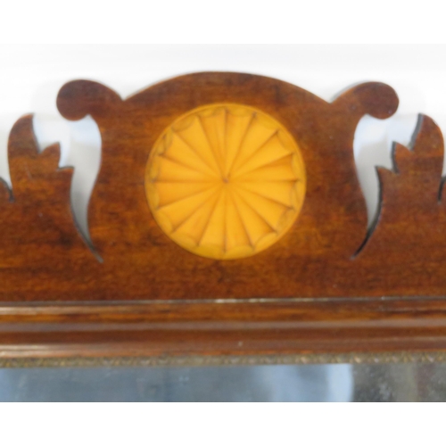 142 - Queen Anne style inlaid mahogany pier glass wall mirror with shaped borders