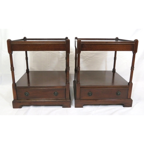 146 - Pair of Edwardian design two tier square occasional or side tables with raised rim, lower frieze dra... 