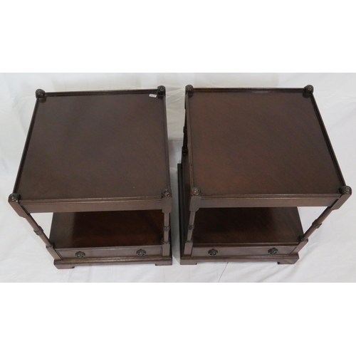 146 - Pair of Edwardian design two tier square occasional or side tables with raised rim, lower frieze dra... 