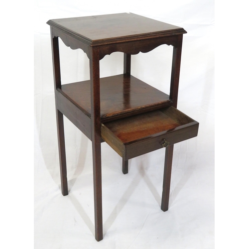 149 - Edwardian mahogany 2 tier square occasional stand with frieze drawer, on square legs