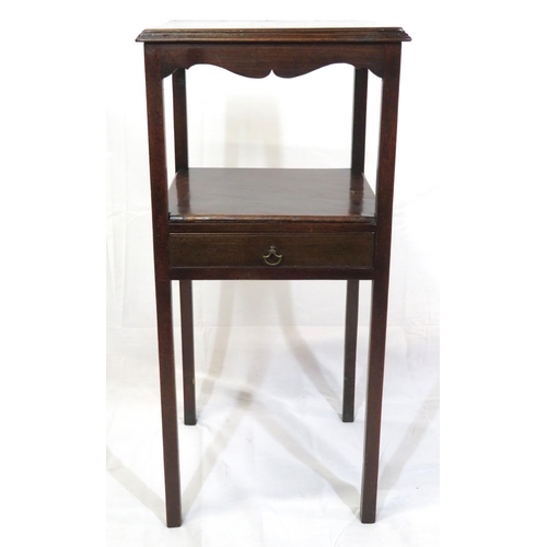 149 - Edwardian mahogany 2 tier square occasional stand with frieze drawer, on square legs