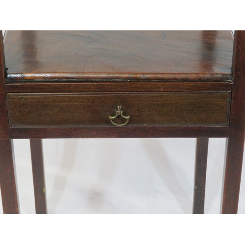 149 - Edwardian mahogany 2 tier square occasional stand with frieze drawer, on square legs