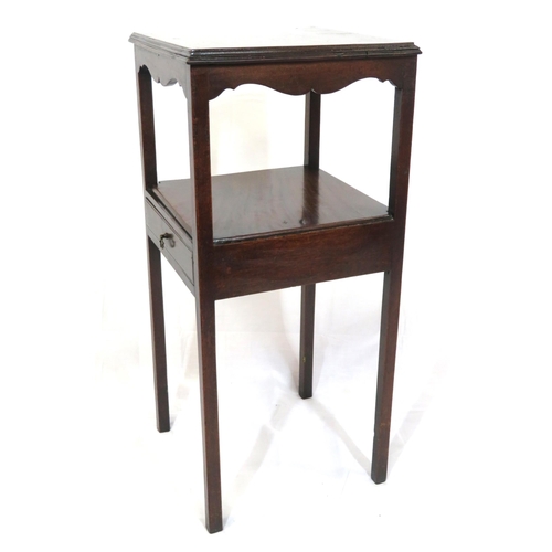 149 - Edwardian mahogany 2 tier square occasional stand with frieze drawer, on square legs