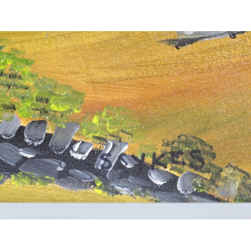 15 - Irish school 'Cottage scene with sunset' oil on board 19x50cm