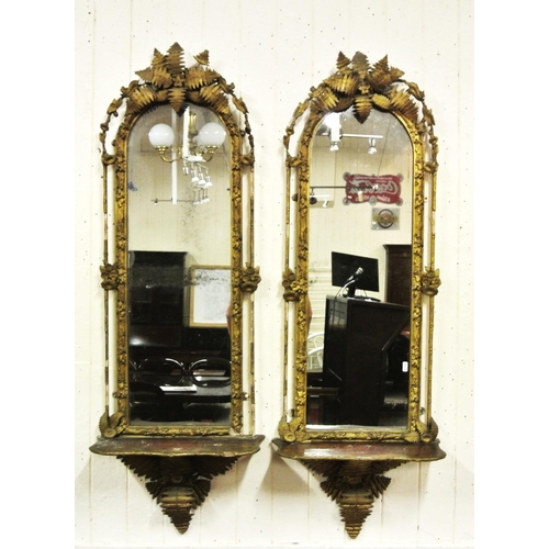 156 - Pair of Regency style domed pier glass wall mirrors with fern decorated pediments, foliate decorated... 