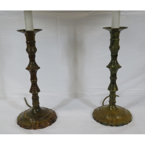 158 - Pair of Cloisonne cast metal table lamps with wavy round bases