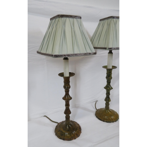 158 - Pair of Cloisonne cast metal table lamps with wavy round bases