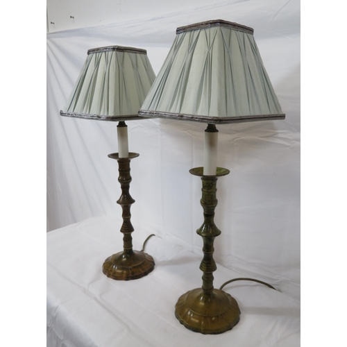 158 - Pair of Cloisonne cast metal table lamps with wavy round bases