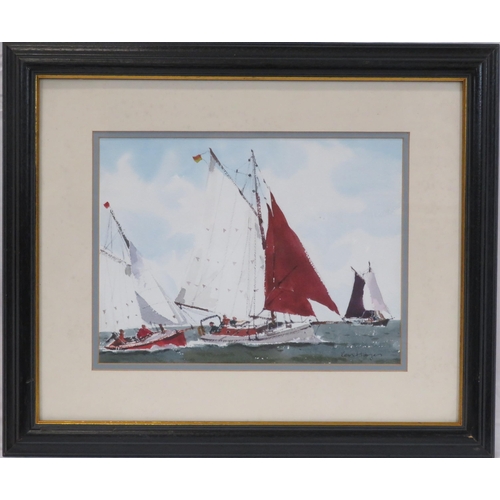 16 - Ken Hayes 'Three racing yachts' watercolour 23x30cm signed