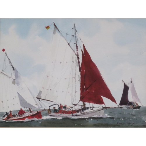 16 - Ken Hayes 'Three racing yachts' watercolour 23x30cm signed