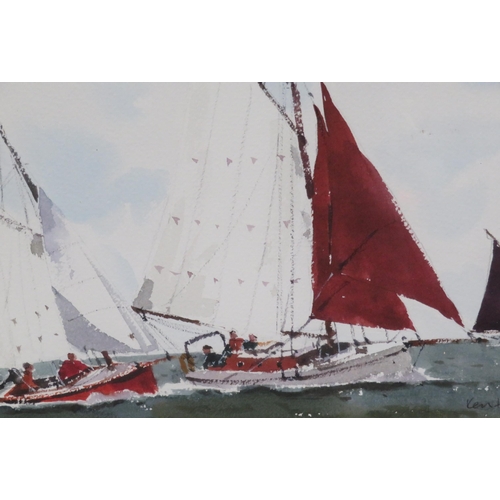 16 - Ken Hayes 'Three racing yachts' watercolour 23x30cm signed