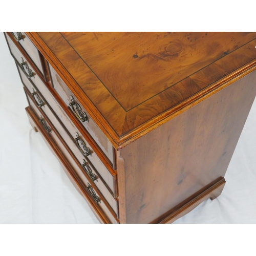 165 - Edwardian design inlaid yew small chest of two short & three long drawers with drop handles, on brac... 