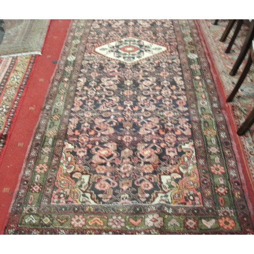 168 - Deep blue ground thick wool pile Persian Sarouk runner with all over design 300 x 107cm