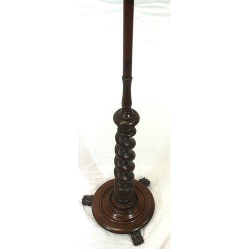 169 - Victorian mahogany polescreen with needlework shade, scroll borders, barleytwist borders, barleytwis... 