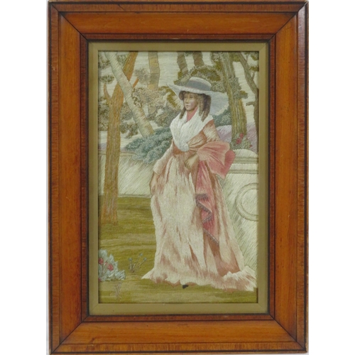 17 - English school 'Study of a Lady' silkwork 23x15cm