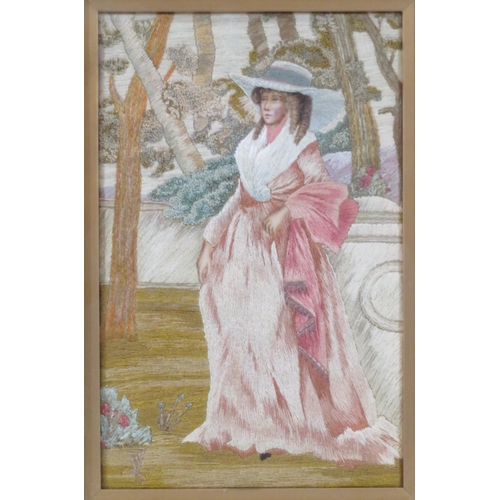 17 - English school 'Study of a Lady' silkwork 23x15cm