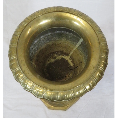 172 - Victorian style brass jardinière with wavy borders, on hexagonal raised base