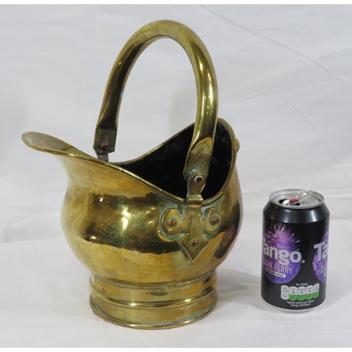 178 - Small Victorian brass helmet-shaped fuel bucket with shaped handles