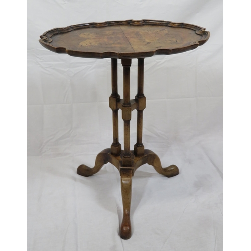 179 - Victorian walnut oval occasional or wine table with wavy border, triple turned columns, on hipped tr... 