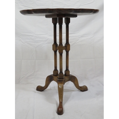 179 - Victorian walnut oval occasional or wine table with wavy border, triple turned columns, on hipped tr... 